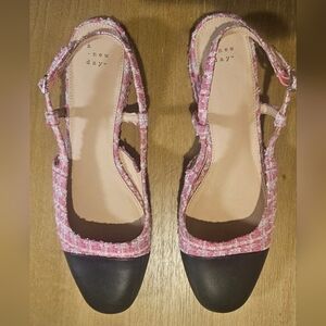 Pink Tweed w/ Black Cap Toe Slingback Flats